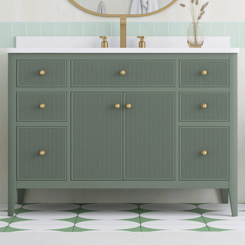 Meuble-lavabo sur pied de 122 cm (48 po) avec lavabo simple et comptoir en marbre reconstitué, Vert