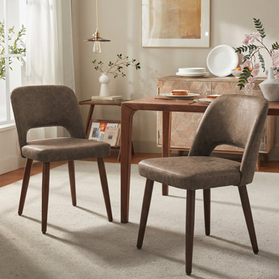 Upholstered Faux Leather Modern Dining Side Chairs with Solid Wood Legs for Dining Room Set of 2