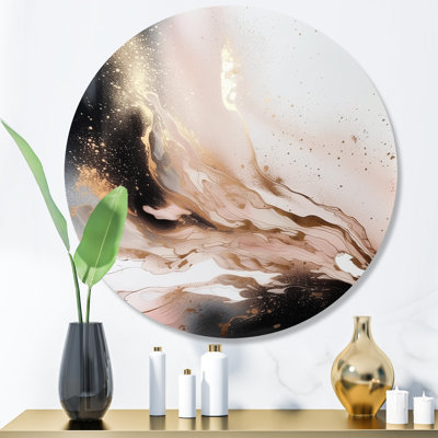 Black Gold Marble Texture - Abstract Marble Round Wall Art on Metal