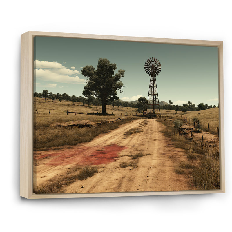 «Vintage Oil Spin - Wind Turbines», art mural, Cadre flottant brun, H 34 po x l 44 po x P 1,5 po