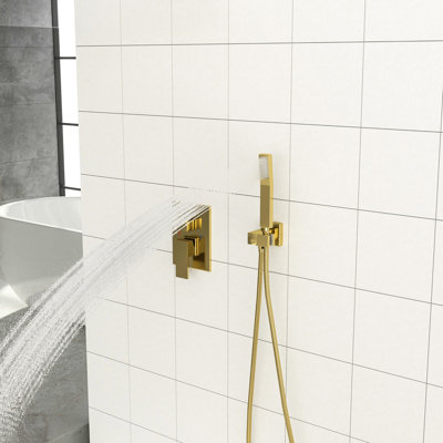 Pomme de douche carrée de 10 pouces - double or avec fixation murale et valve équilibrée pour une expérience de douche confortable
