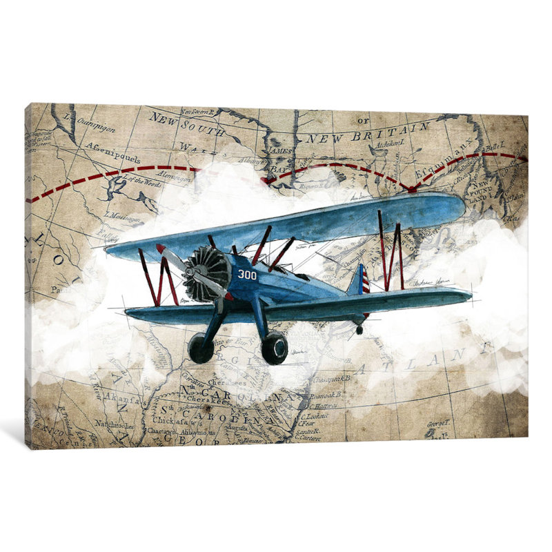 «Biplane I», impression sur toile, H 24 po x l 32 po x P 1 po, Papier beaux-arts encadré noir, Blanc