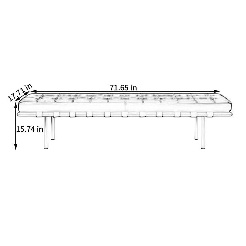 Banc rembourré Nordic, H 15,74 po x l 71,65 po x P 17,71 po