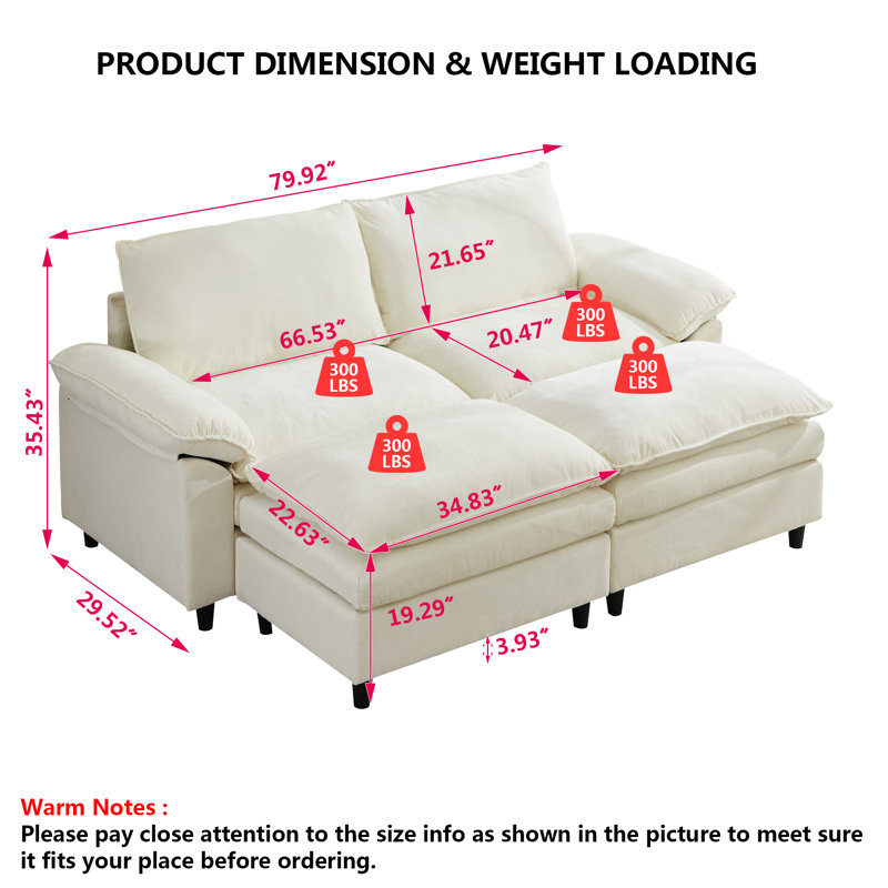 Modern Chenille Comfort Modular Combo Cloud Sofa, Beige