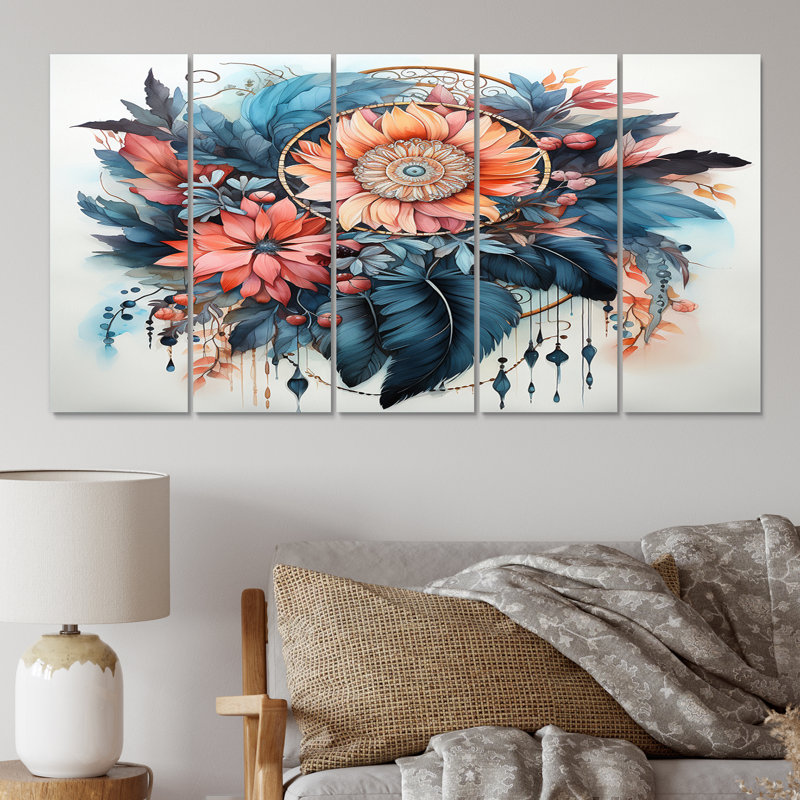Boho Dreamcatcher Watercolor I - impression d'art mural attrape-rêves - 5 panneaux égaux