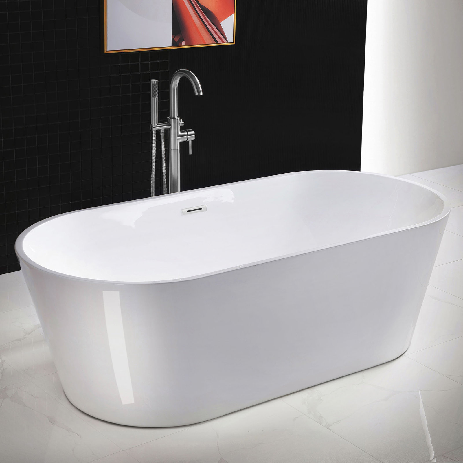 Cove 71'' Soaking Acrylic Bathtub, White/Chrome