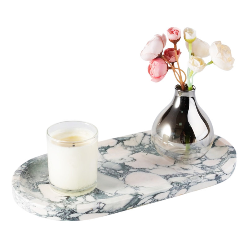 Plateau en marbre naturel ovale Guein, Gris Bvlgari