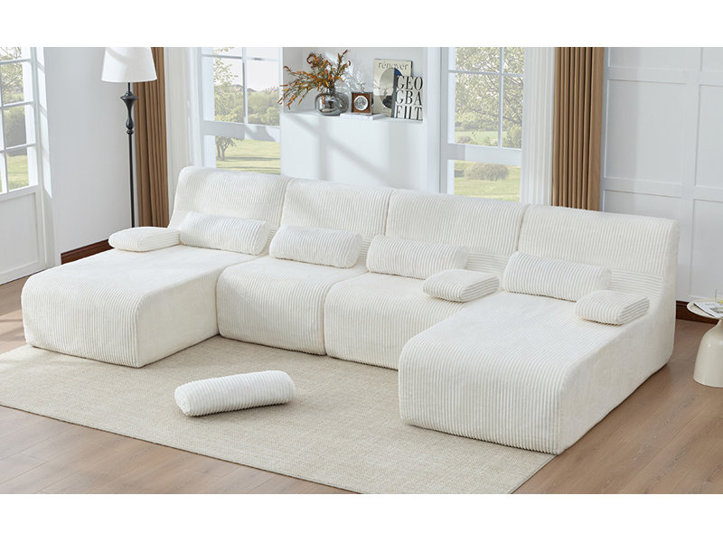 Canapé surdimensionné de 132,2 po sans canapé, Beige Corduroy, Beige