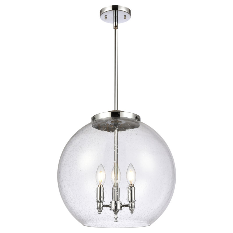 Luminaire suspendu sphère 3 lumières DEL Athens, Chrome poli, Grainé, H 16,38 po x l 15,75 po x P 15,75 po