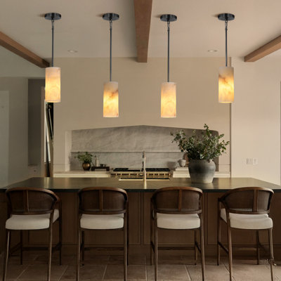 Luminaires suspendus cylindriques à 1 lumière pour îlot de cuisine avec abat-jour albâtre