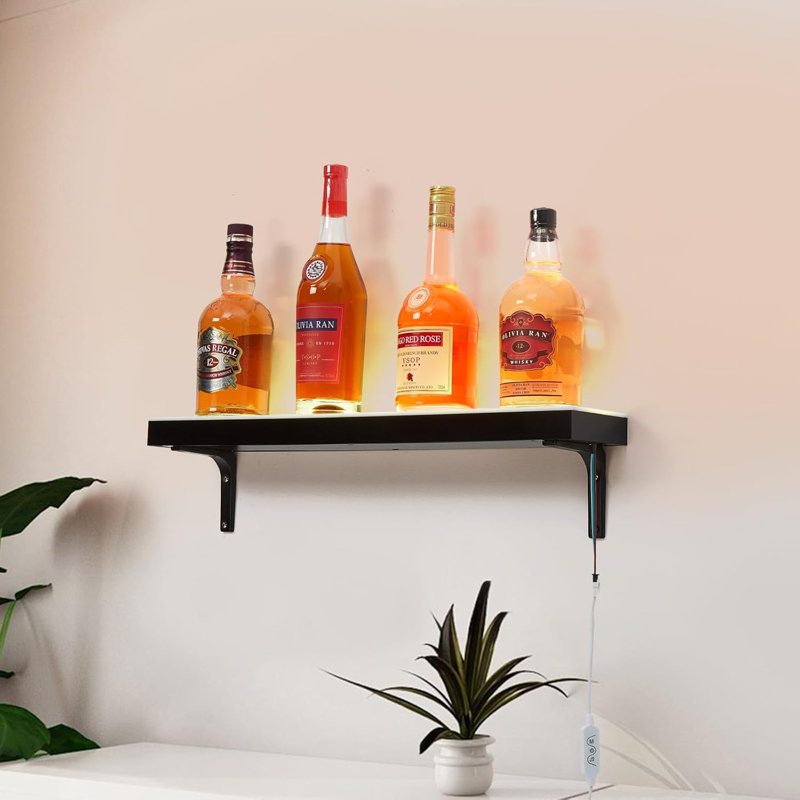 1-3 Tier Bottle Display Shelf Bar Shelves with Remote & App Control,16 Colours,4 Music Modes,Acrylic Lighted Bottle Display for Liquor Shelves