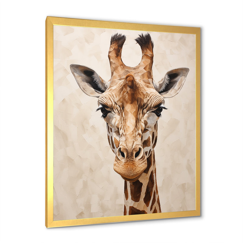 Minimalisme, portrait de girafe beige I sur toile, Cadre doré simple, H 20 po x l 12 po x P 1 po