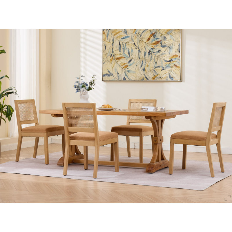 Ensemble de 2 chaises de salle à manger en rotin, chaises de cuisine de ferme avec dossier en canne, chaises latérales modernes de style Mid-Century avec structure en bois franc naturel, éponge douce et coussin à ressorts en S pour la cuisine à domicile