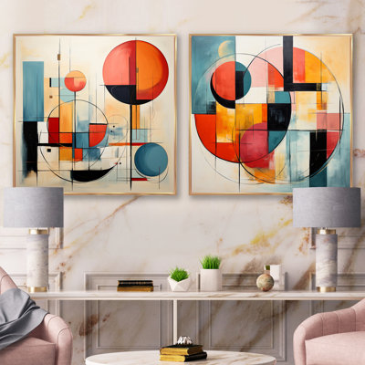 "Harmonie Mid-Century orange et géométrique" - 2 pièces