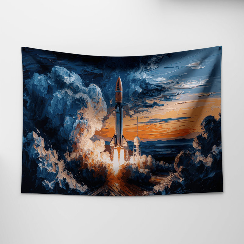 Space Rocket lance une tapisserie murale, 51 po x 60 po