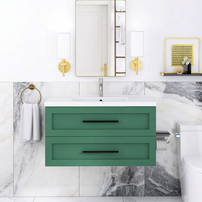 35,83 po W Meuble-lavabo mural simple en céramique blanche avec lavabo