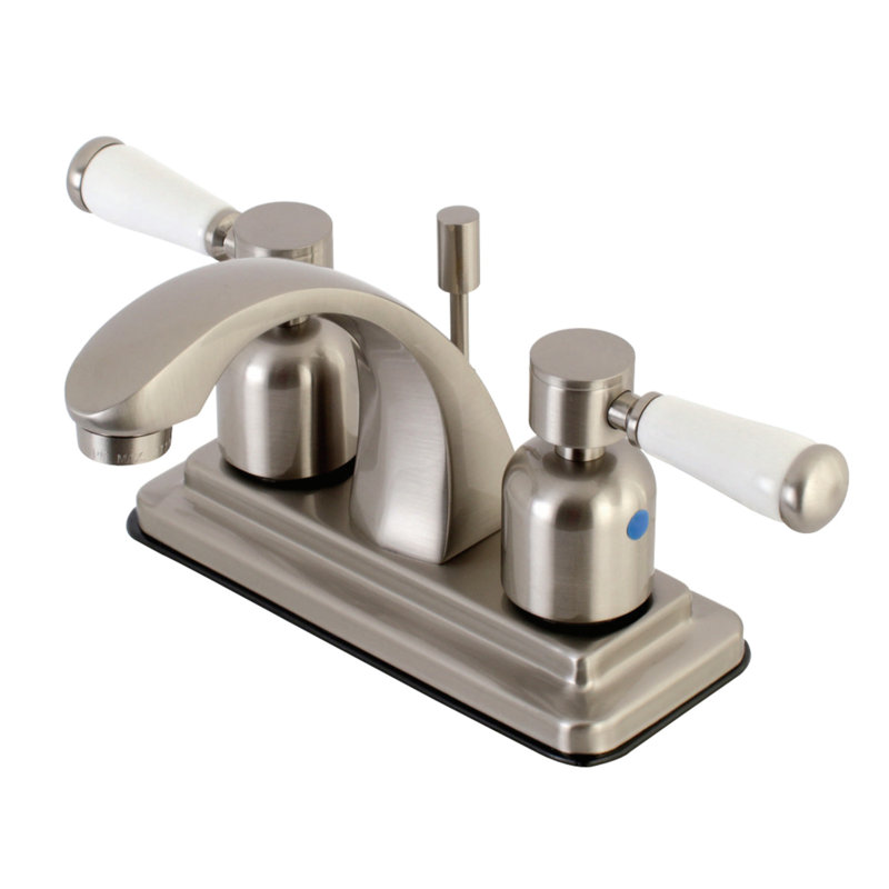 Kingston Brass Paris Two-Handle 3-Hole Deck Mount 4" Centerset Bathroom Faucet with Plastic Pop-Up, Brushed Nickel