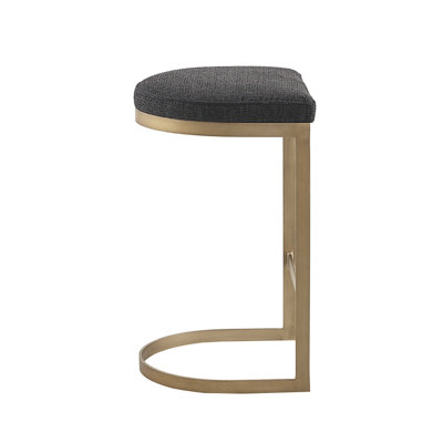 Fashionable Counter Stool With Antique Gold Metal Base And Charcoal Fabric Seat Cover, 25" Height, Fully Assembled Stylish Cushion Frame,