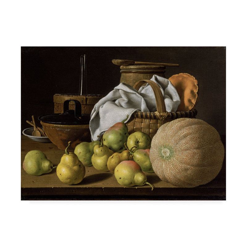 «Still Life with Melon and Pears» par Luis Melendez, reproduction sur toile tendue, H 24 po x l 32 po x P 2 po