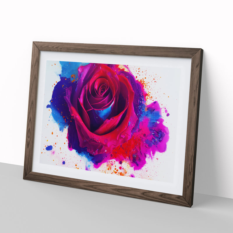 Rose Flower Splash Vol.1 Abstract - Single Picture Frame Print, 34cm H x 46cm W x 2cm D, Walnut Framed