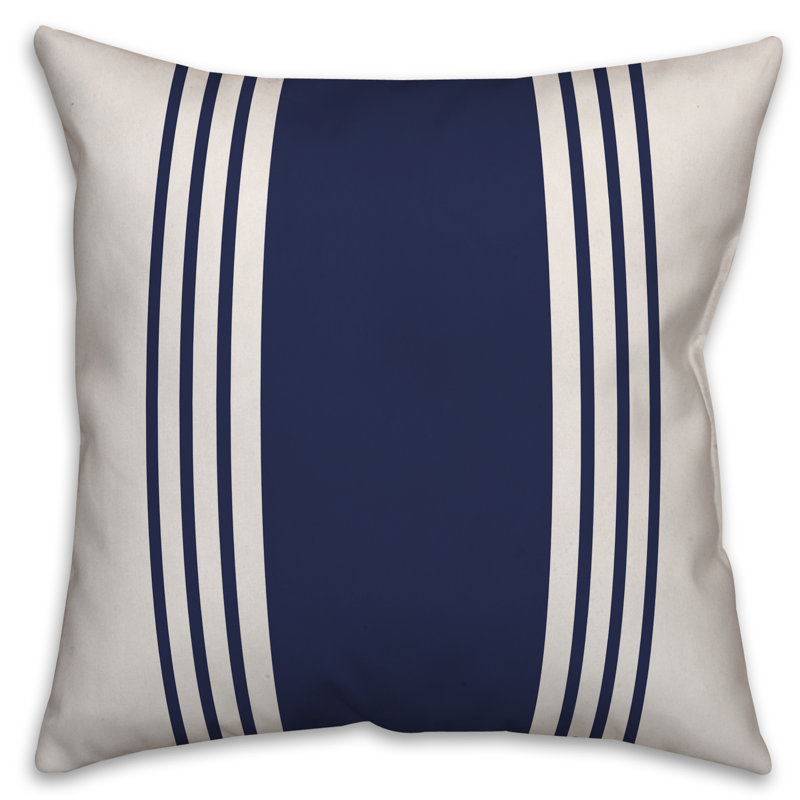 Coussin Farmhouse, 20 po x 20 po, Blanc / bleu marine, Pas de bourre