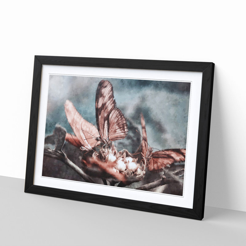 Pink Butterflies - Single Picture Frame Print on MDF, Black, 24cm H x 33cm W x 2cm D
