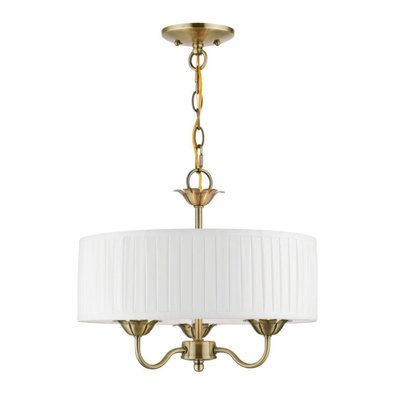 Lustre tambour 3 lumières à abat-jour Lamotte, Laiton antique