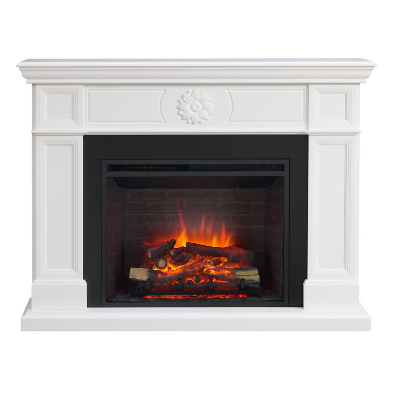 Foyer électrique encastrable 30 po avec cadre 57 po Puraflame, blanc crème avec sculpture exquise, 750 W / 1 500 W, flamme réglable, bruit de craquement du feu, télécommande