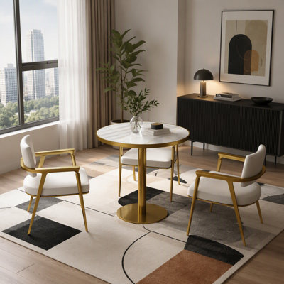 31.5" Round Modern Tulip Dining Table, Faux Marble Sintered Stone Top with Stainless Steel Base, Waterproof Scratch-Resistant Kitchen Table