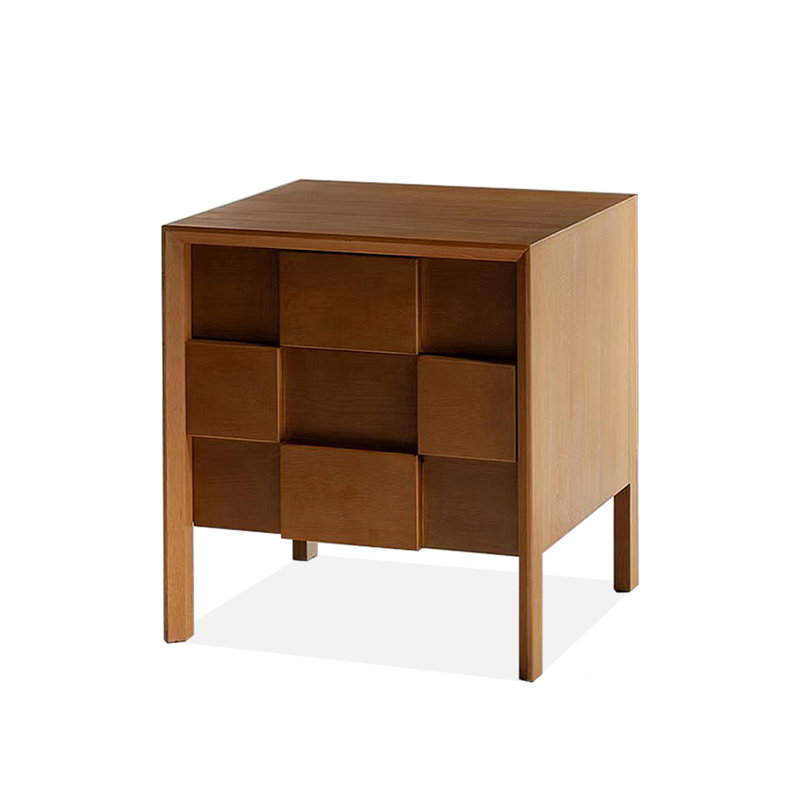 Table de chevet de style Mid-Century en bois massif avec deux tiroirs