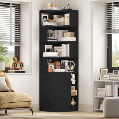 📐 76.8" Corner Bookcase with 3 Drawers – 7-Tier L-Shaped Shelf, Space-Saving Storage for Small Spaces, Apartments & Offices