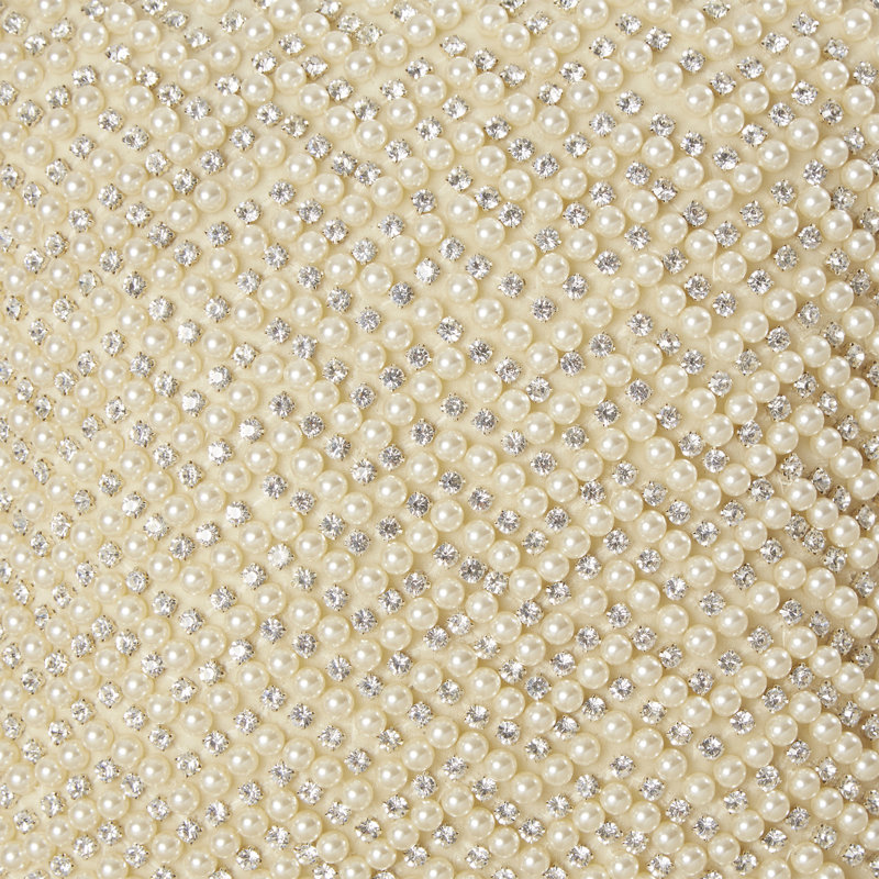 Ivory Embroidered Square Throw Pillow with Pearl Accents