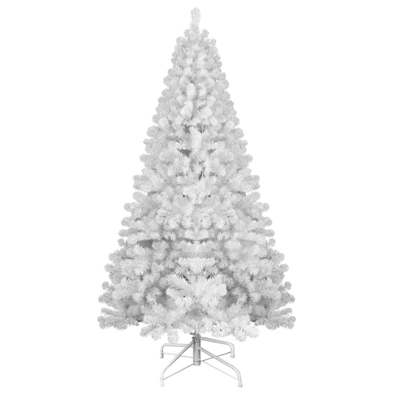 Arbre de Noël artificiel blanc de 7 pi avec branches en fil mémoire, 1064 pointes denses, assemblage facile pour les espaces intérieurs - et structure à charnières dans les bureaux
