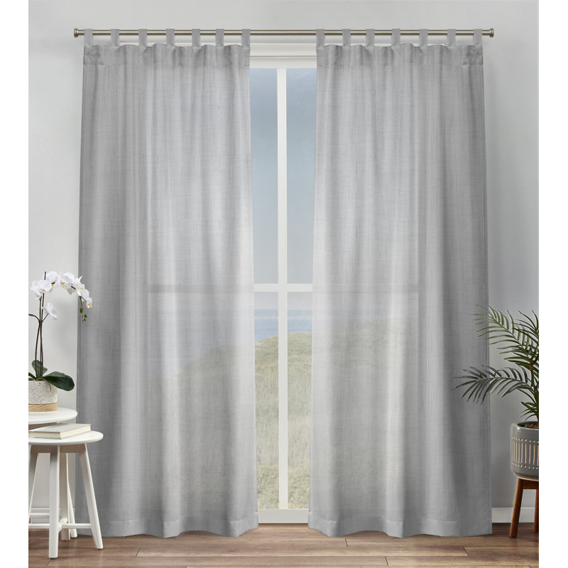 Silver Sheer Polyester Tab Top Window Curtain Panels, 54" x 96"