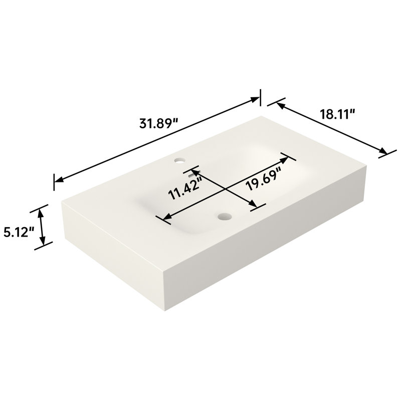 Lavabo pour salle de bain en pierre Stone - blanc mat, hauteur 5,07 po, largeur 18,37 po, profondeur 32,33 po, qualité à long terme 33,11 lb, facile à installer, vasque décorative durable