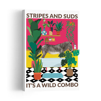 Quirky Zebra Bath Modern Playful Vibrant Zebra Tropical Wall Art Print 1 Piece Wrapped Canvas Wall Art