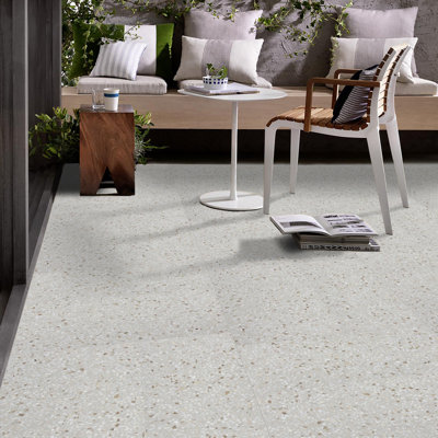 White and Beige Polished 24x24 Real Terrazzo Tile