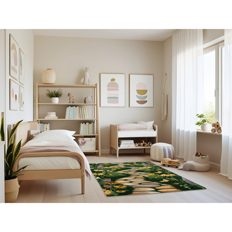 Machine Washable Nature Green Area Rug, Rectangle 4' x 6'