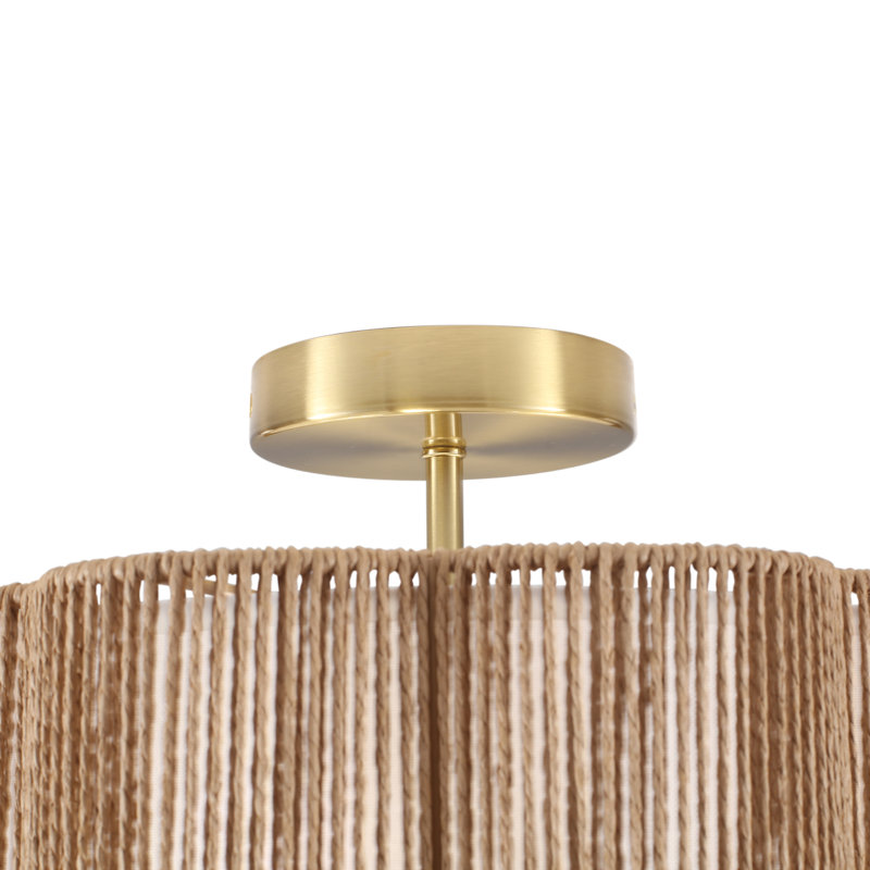 Plafonnier semi-encastré 3 lumières 12,6 po Boho Rattan, Doré, Brun