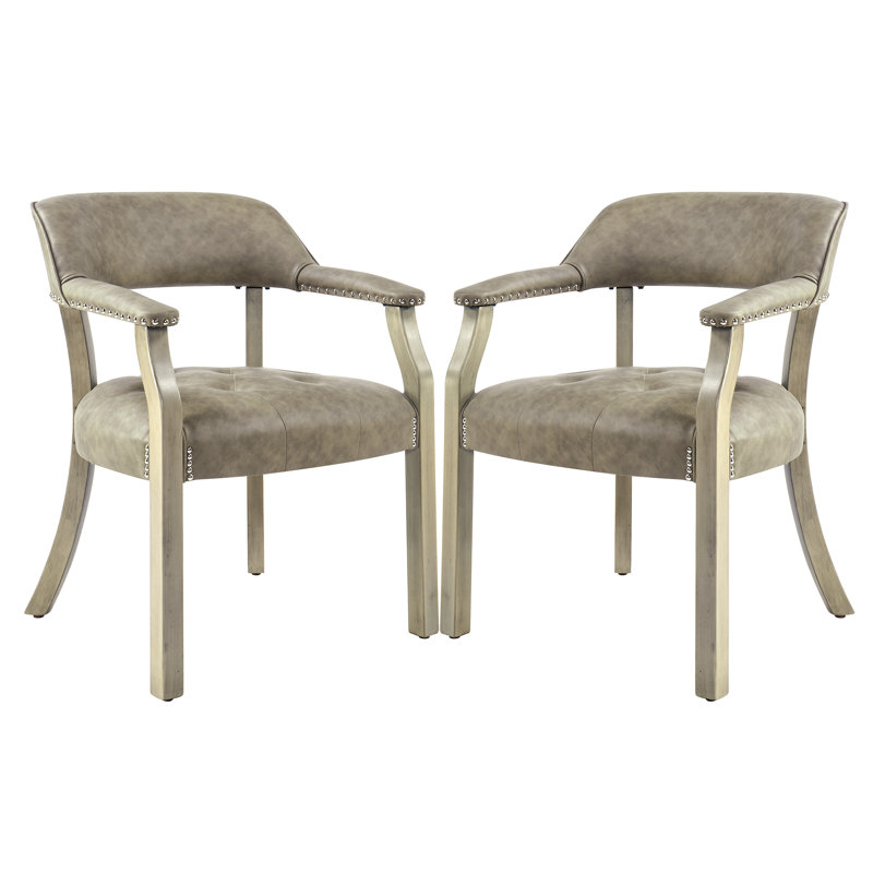 LUMERA Collection Tufted Arm Dining Chair Light Gray, Light Gray, Granite Green