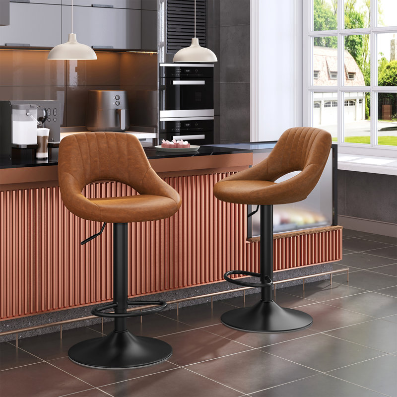 Simonsen Swivel Upholstered Adjustable Height Counter Stool with Metal Frame, Brown