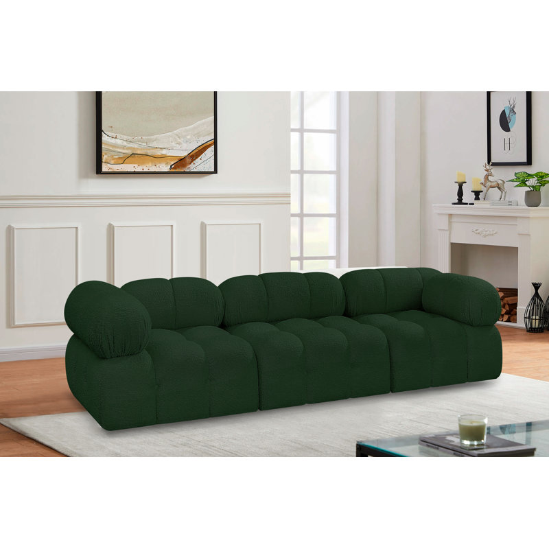 Canapé Ames, Tissu bouclé vert, 1 sans accoudoir, 2 en coin