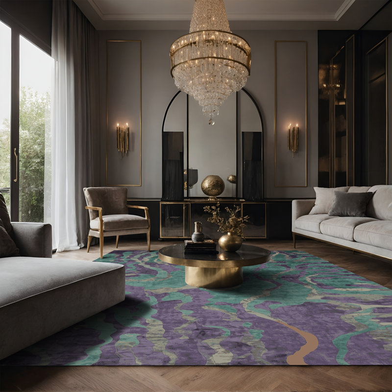 Tapis gris soyeux et moelleux, Rectangle 7 pi x 10 pi