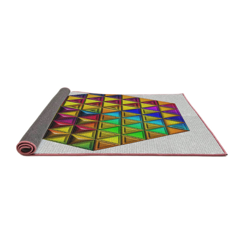 Tapis vert/orange/rose à motifs, Rond 3 pi