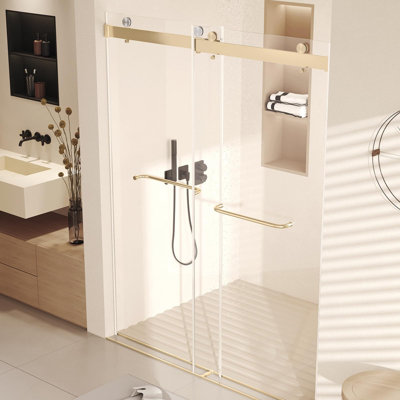 Porte de douche coulissante sans cadre 60 "x 76", verre transparent avec deux rails