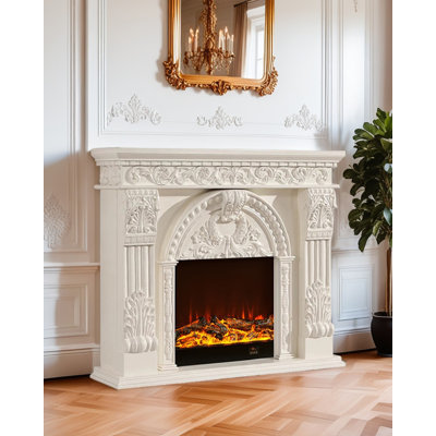 Foyer électrique sculpté de style européen avec noyau de foyer décoratif et flammes simulées