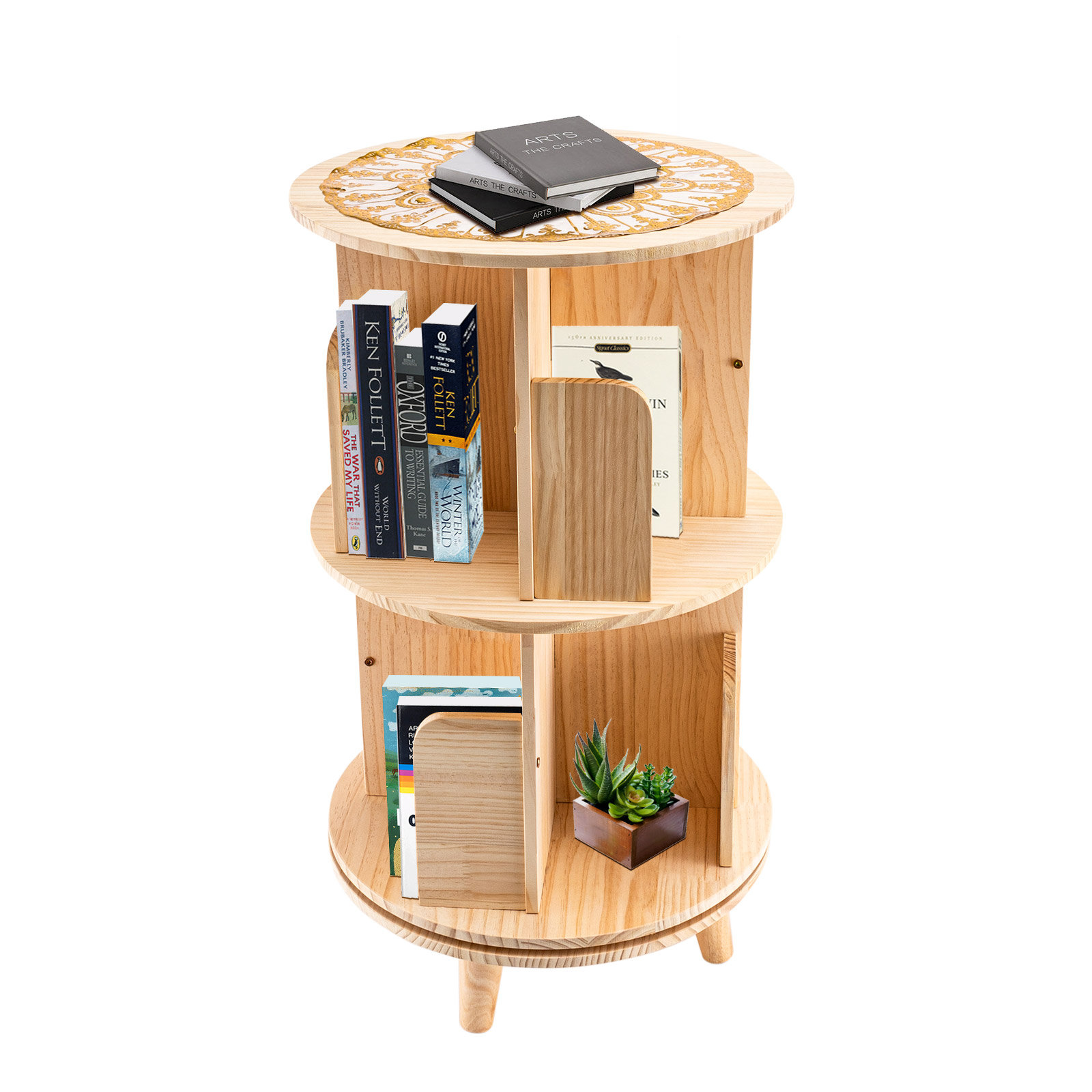 Rotating Bookshelf, 4 Tier 360° Revolving Bookcase Corner PVC Wood-Pla –  COASTAL PAPER LTD