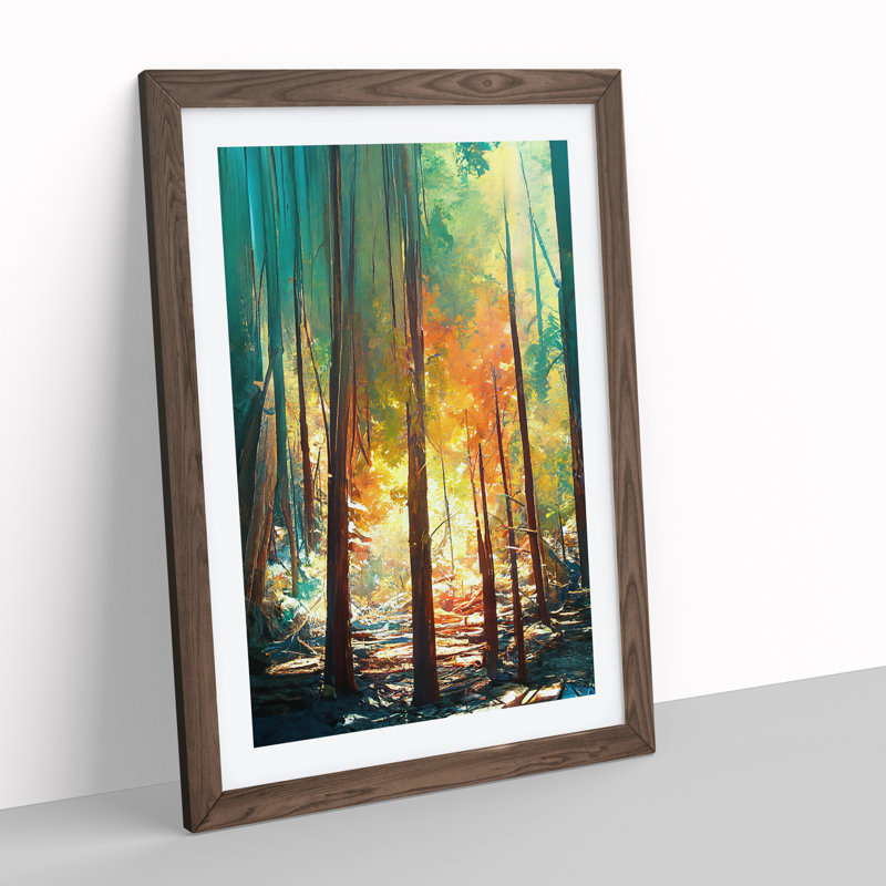 Forest No.4 Abstract 1 Piece Single Picture Frame Painting, 64cm H x 46cm W x 2cm D, Walnut