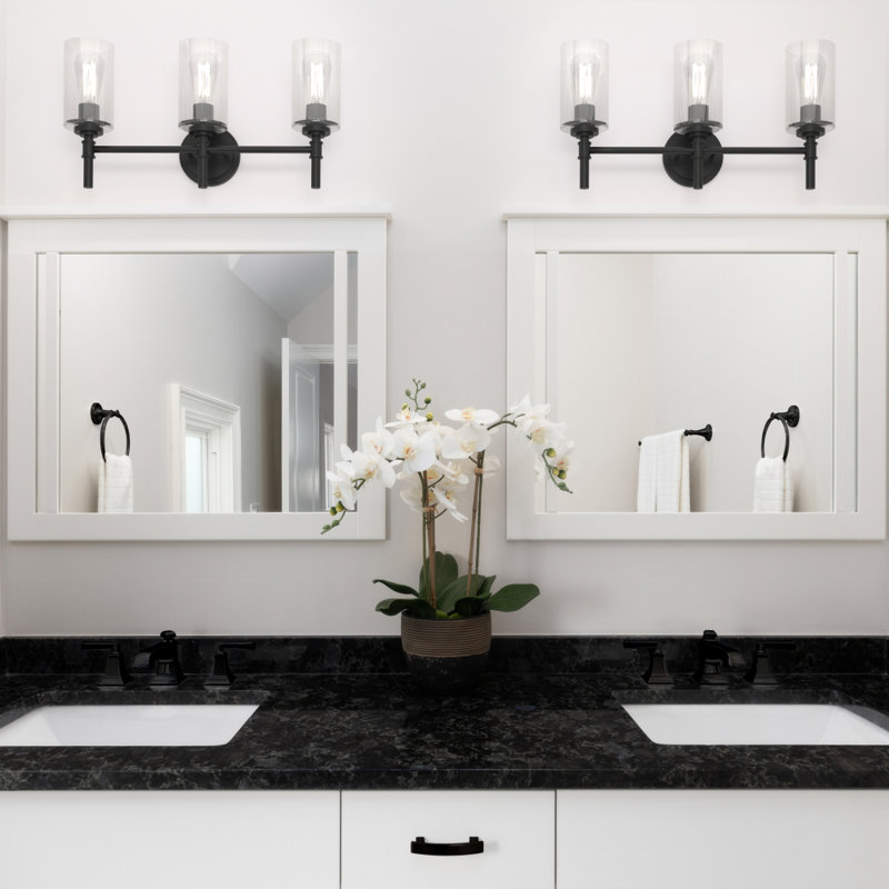 Wexton 3-Light 5.44” Wide Vanity Light, Clear Bubble, Matte Black