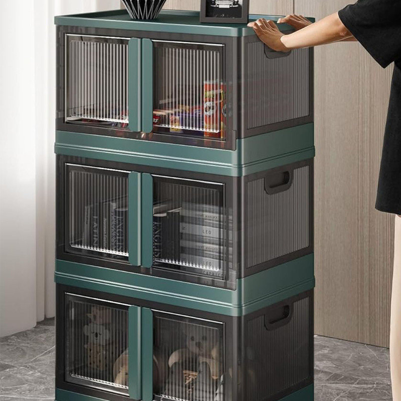 Collapsible Storage Bins with Lids - Stackable Storage Bins with Wheels, Plastic Storage Cabinet for Easy Organization, Green